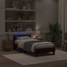 Berkfield Home Stunning Bed Frame with LED Lights Old Wood 75x190 cm Engineered Wood in Brown - thumbnail 5