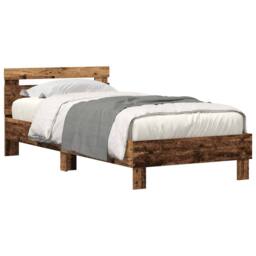 Berkfield Home Stunning Bed Frame with LED Lights Old Wood 75x190 cm Engineered Wood in Brown - thumbnail 1