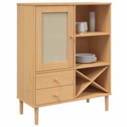 Berkfield Home Highboard SENJA Rattan Look Brown 90x40x112cm Solid Wood Pine in Light Tan - Size: 90 x 40 x 112 cm