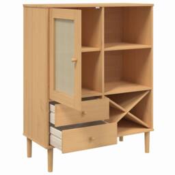 Berkfield Home Highboard SENJA Rattan Look Brown 90x40x112cm Solid Wood Pine in Light Tan - Size: 90 x 40 x 112 cm - thumbnail 6