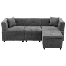 "BTM 80"" L-Shaped Sectional Sofa with Removable Storage Ottoman in Grey" - thumbnail 6