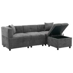 "BTM 80"" L-Shaped Sectional Sofa with Removable Storage Ottoman in Grey" - thumbnail 4