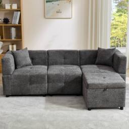 "BTM 80"" L-Shaped Sectional Sofa with Removable Storage Ottoman in Grey" - thumbnail 3