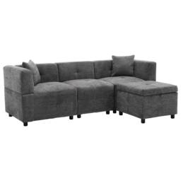 "BTM 80"" L-Shaped Sectional Sofa with Removable Storage Ottoman in Grey" - thumbnail 8