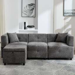 "BTM 80"" L-Shaped Sectional Sofa with Removable Storage Ottoman in Grey" - thumbnail 7