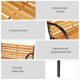 OUTSUNNY 2 Seater Garden Bench Metal Wooden Slatted Seat Backrest Patio Chair in Natural - thumbnail 6