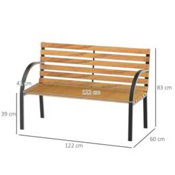 OUTSUNNY 2 Seater Garden Bench Metal Wooden Slatted Seat Backrest Patio Chair in Natural - thumbnail 3