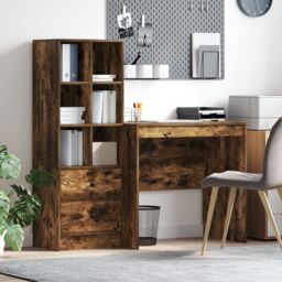 Berkfield Home Desk with Storage Smoked Oak Engineered Wood in Taupe