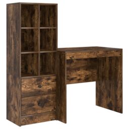 Berkfield Home Desk with Storage Smoked Oak Engineered Wood in Taupe - thumbnail 2