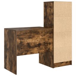 Berkfield Home Desk with Storage Smoked Oak Engineered Wood in Taupe - thumbnail 8