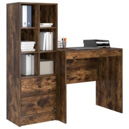 Berkfield Home Desk with Storage Smoked Oak Engineered Wood in Taupe - thumbnail 3