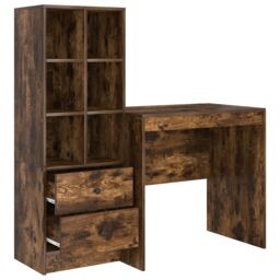 Berkfield Home Desk with Storage Smoked Oak Engineered Wood in Taupe - thumbnail 6