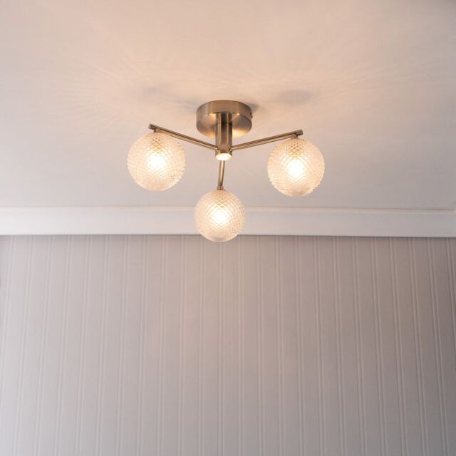 ValueLights Elle Brushed Chrome 3 Way IP44 Bathroom Glass Ceiling Light with LED Bulbs in Silver - image 1