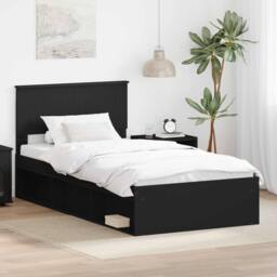 Berkfield Home Bed Frame with Headboard Black 100 x 200 cm Solid Pine Wood