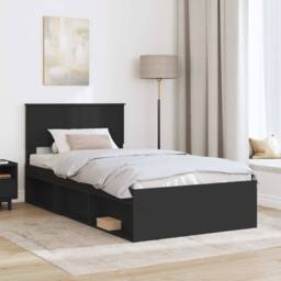 Berkfield Home Bed Frame with Headboard Black 100 x 200 cm Solid Pine Wood - thumbnail 3