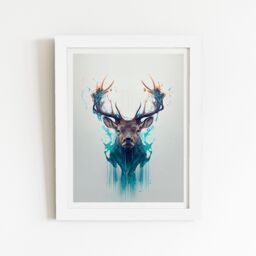 "Warren Reed - Designer Stag Face Splashart Framed Art Print in White - Size: W16"" x H24""" - thumbnail 2