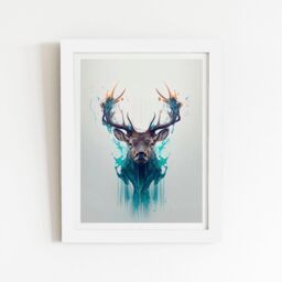 "Warren Reed - Designer Stag Face Splashart Framed Art Print in White - Size: W16"" x H24""" - thumbnail 1