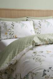 Appletree 'Floral Trellis' 100% Cotton Sateen Duvet Cover Set in Green - Size: Double - thumbnail 2