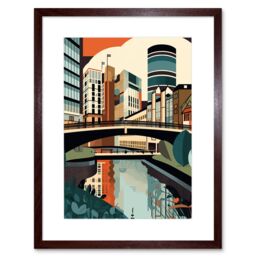 "Artery8 Wall Art Print Birmingham City Centre Canal Geometric Cityscape Artwork Framed 9X7 Inch in Brown - Size: W7"" x H9""" - thumbnail 1