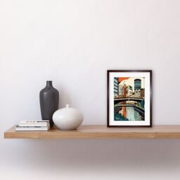 "Artery8 Wall Art Print Birmingham City Centre Canal Geometric Cityscape Artwork Framed 9X7 Inch in Brown - Size: W7"" x H9""" - thumbnail 2