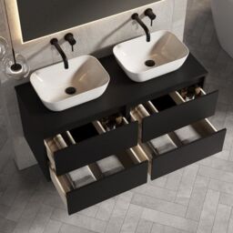 Banyetti Venti 1200mm Wall Hung Vanity Unit with Matching Worktop - Matt Black