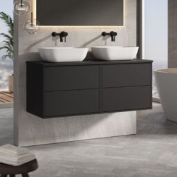 Banyetti Venti 1200mm Wall Hung Vanity Unit with Matching Worktop - Matt Black - thumbnail 3