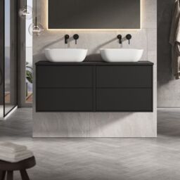Banyetti Venti 1200mm Wall Hung Vanity Unit with Matching Worktop - Matt Black - thumbnail 2
