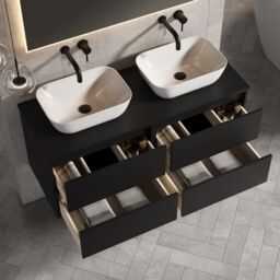 Banyetti Venti 1200mm Wall Hung Vanity Unit with Matching Worktop - Matt Black - thumbnail 4