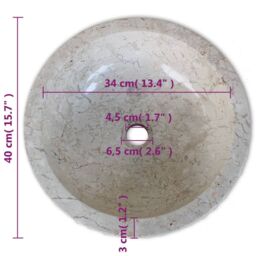 Berkfield Home Basin Marble 40 cm Cream - thumbnail 6