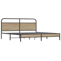 Berkfield Home Metal Bed Frame without Mattress Smoked Oak 200x200 cm in Brown - thumbnail 1
