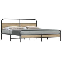 Berkfield Home Metal Bed Frame without Mattress Smoked Oak 200x200 cm in Brown - thumbnail 2
