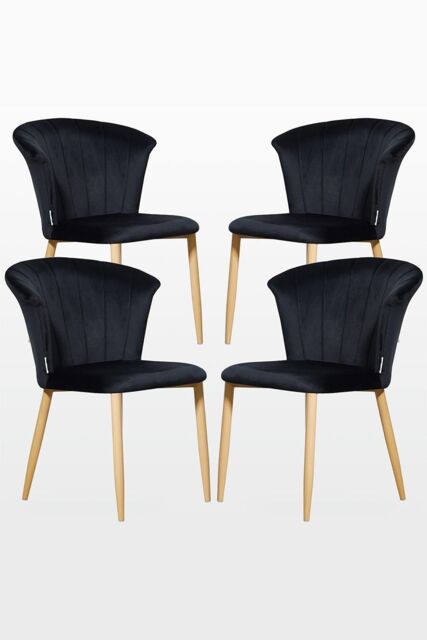 Life Interiors Set of 4 Elsa Velvet Dining Chairs with Wooden Legs, Curved Back & Comfortable Seating in Black - image 1