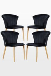 Life Interiors Set of 4 Elsa Velvet Dining Chairs with Wooden Legs, Curved Back & Comfortable Seating in Black - thumbnail 1