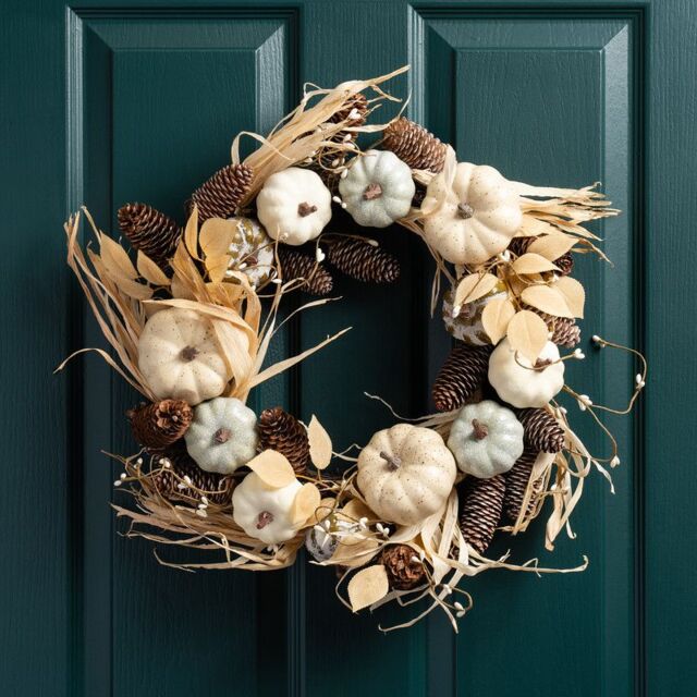 Scottish Everlastings Ltd 45cm Premium Pumpkin Wreath Naturals in Beige - image 1