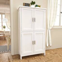 NESTLUNE Kitchen Pantry Cupboard Freestanding Tall Storage Cabinet in White - Size: 100 cm x 15 cm - thumbnail 1