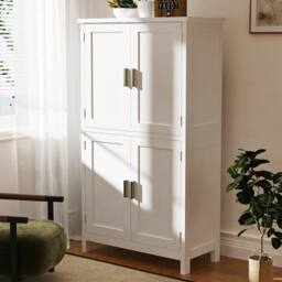 NESTLUNE Kitchen Pantry Cupboard Freestanding Tall Storage Cabinet in White - Size: 100 cm x 15 cm - thumbnail 6