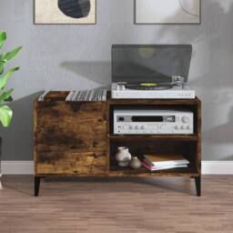 Berkfield Home Record Cabinet Smoked Oak 84.5x38x48 cm Engineered Wood in Brown - thumbnail 1