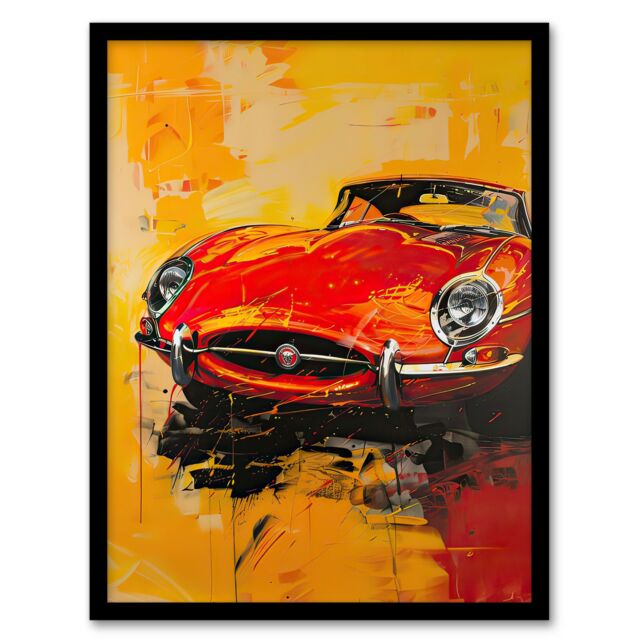 Artery8 Classic Red Sports Car Lover Vibrant Oil Painting Framed Art Print - Size: A4 - image 1