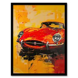 Artery8 Classic Red Sports Car Lover Vibrant Oil Painting Framed Art Print - Size: A4 - thumbnail 1