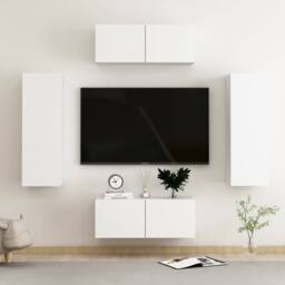 Berkfield Home 4 Piece TV Cabinet Set White Engineered Wood - thumbnail 1