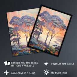 Artery8 Wall Art Print Coastal Sunrise Behind Trees Orange Blue Purple Framed - Size: A4 - thumbnail 2