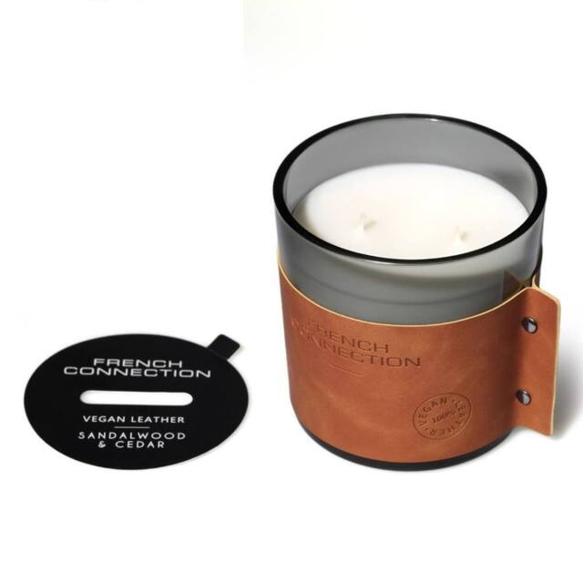 French Connection Leather Effect Candle Sandalwood & Cedar 340g Single Wick - image 1