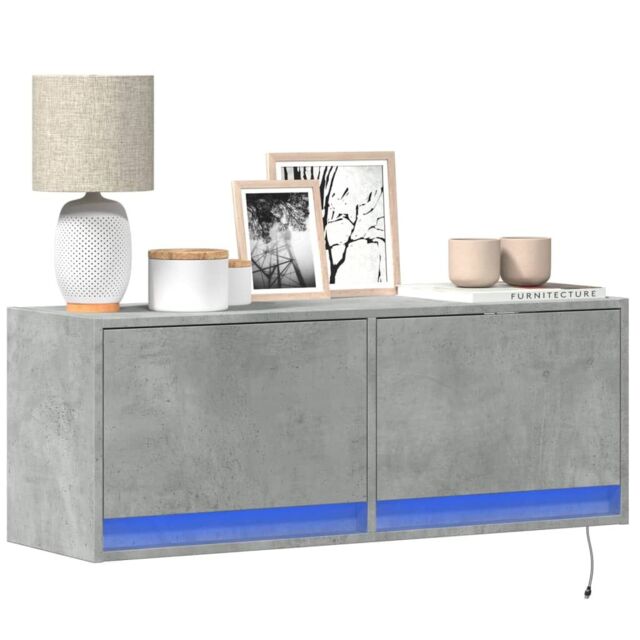 Berkfield Home TV Wall Cabinet with LED Lights Concrete Grey 100x31x35 cm - Size: 100 x 31 x 35 cm - image 1