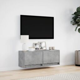 Berkfield Home TV Wall Cabinet with LED Lights Concrete Grey 100x31x35 cm - Size: 100 x 31 x 35 cm - thumbnail 4