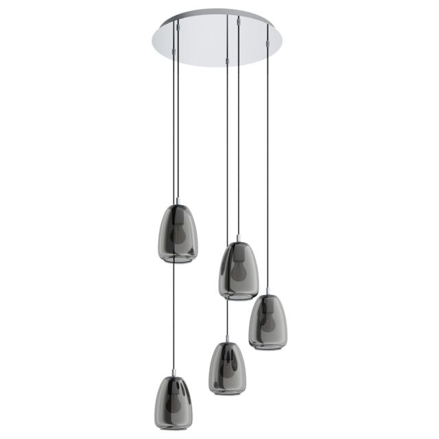 Loops Pendant Light Colour Chrome Shade Black Transparent Glass Vaporized E27 5x40W - image 1