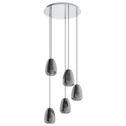 Loops Pendant Light Colour Chrome Shade Black Transparent Glass Vaporized E27 5x40W - thumbnail 1