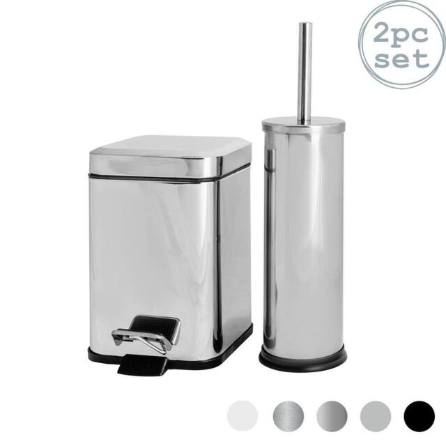 Harbour Housewares 3L Mismatched Bathroom Bin & Brush Set Slim Stainless Steel Toilet Set in Silver - image 1