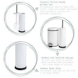 Harbour Housewares 3L Mismatched Bathroom Bin & Brush Set Slim Stainless Steel Toilet Set in Silver - thumbnail 3