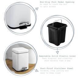 Harbour Housewares 3L Mismatched Bathroom Bin & Brush Set Slim Stainless Steel Toilet Set in Silver - thumbnail 2