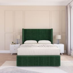 "Sloomy Melbourne Upholstered Wingback Bed Set With No Drawers & 54"" Floor standing Headboard -Plush Velvet in Emerald - Size: Small Double" - thumbnail 1